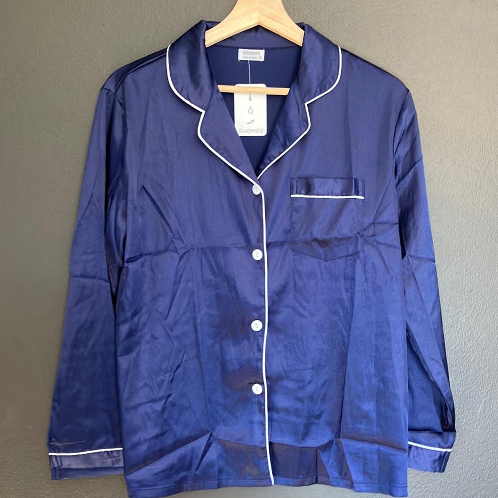 SWOMOG Satin Navy Pajama Set
